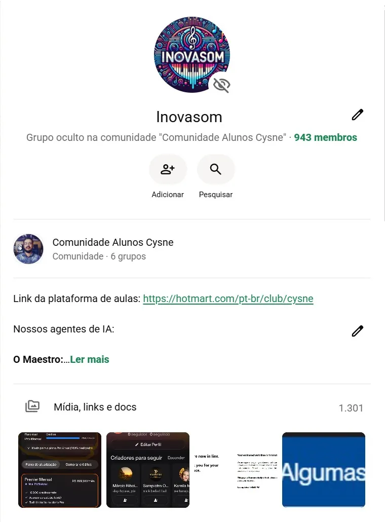 Comunidade Inovasom com centenas de membros